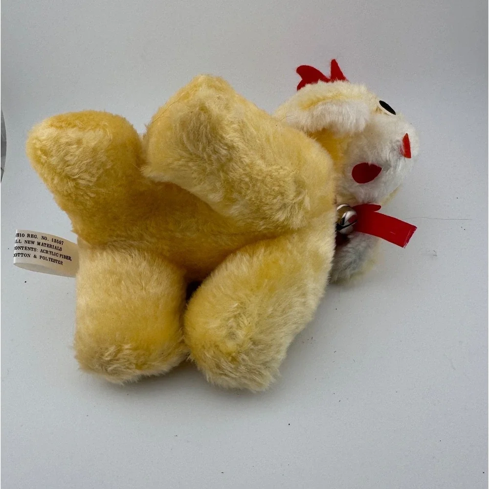 House of Lloyd Inc Plush Dog Puppy Yellow Red Bow Stuffed Animal Toy Made Taiwan